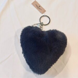 BAG CHARM American Eagle Outfitters Dark Grey Heart Fur Bag Charm Keyring NWT
